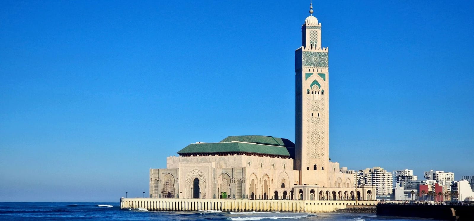 The Hassan II Mosque standing over the Atlantic in Casablanca