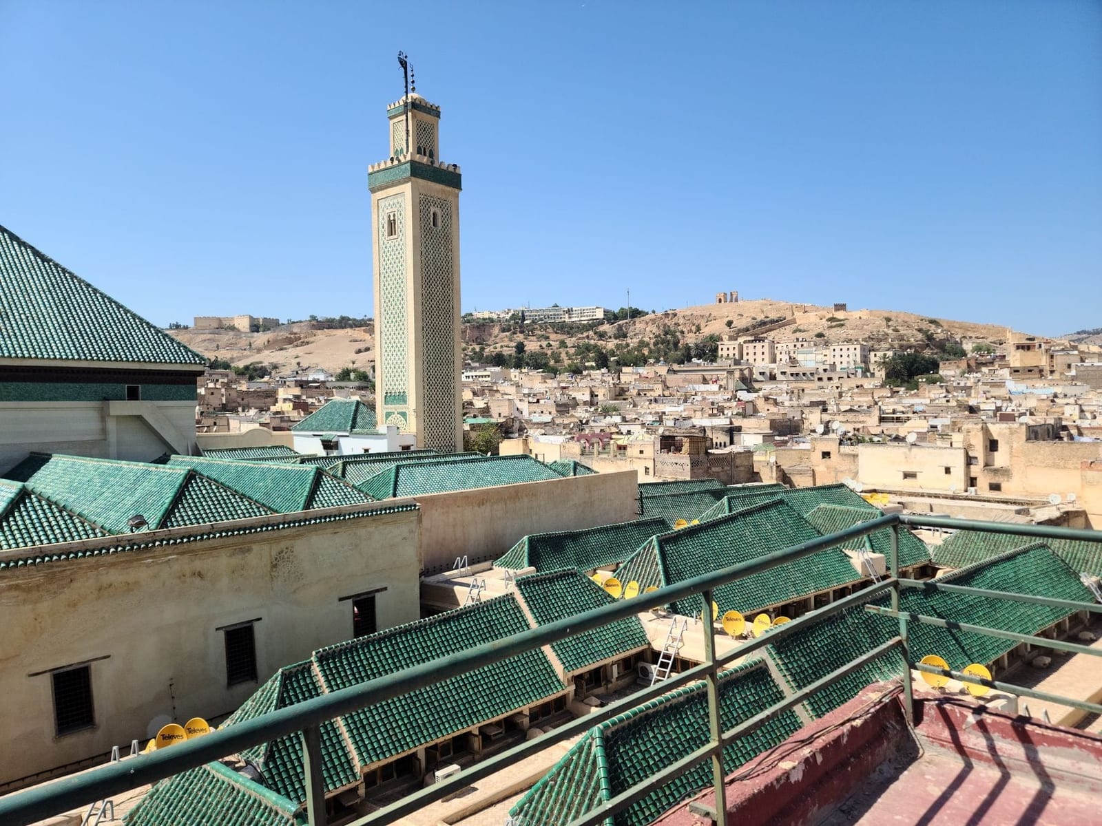 Rooftops and minarets across the Fes medina
